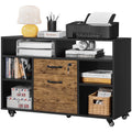 Black Rustic Brown Wooden Rolling File Cabinet with Lockable Drawer I171724