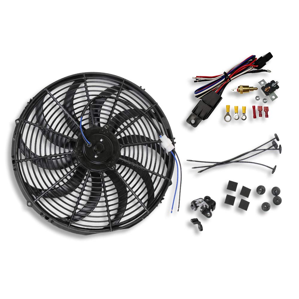 16 Inch 12V 3000 CFM Electric Radiator Cooling Fan with Mounting Kit & Thermostat Relay Kit Pack of 2 W120402