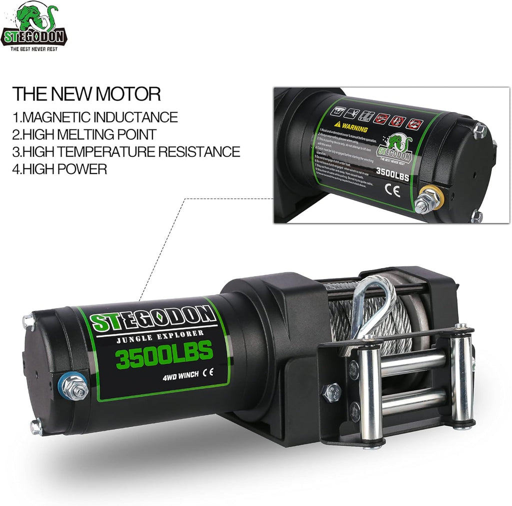 3500 lb. Load Capacity 12V Electric Winch with Wireless Remote, Waterproof IP67, Matte Black, Pack of 2 K228