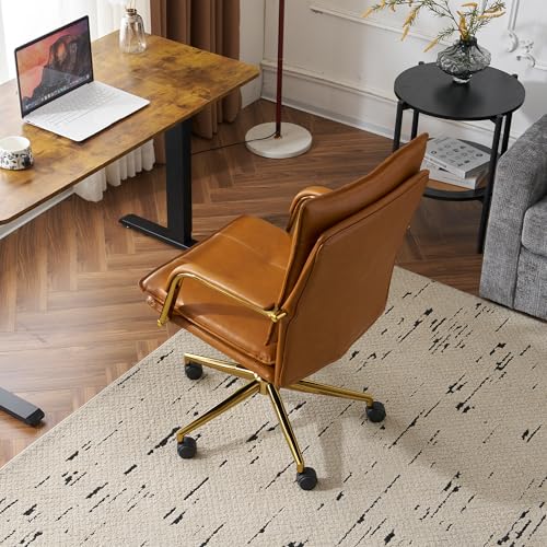 Faux Leather Adjustable Swivel Desk Chair with Gold Legs and Armrests L203235
