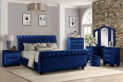 Blue Tufted Upholstery Wood Bedroom Set L512