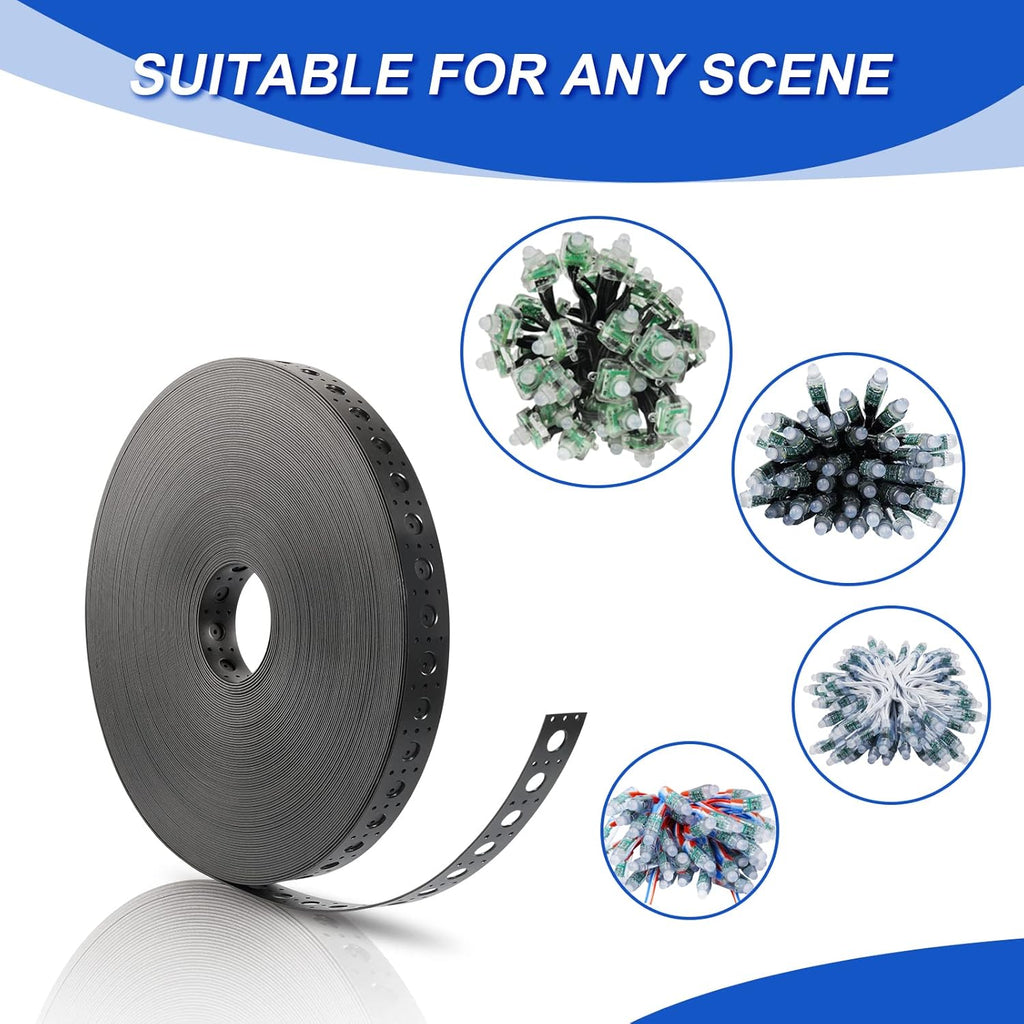 Black Mounting Strip for 12mm RGB Pixel Node, 50meter/Roll, 1 inch Hole Spacing, 30mm Wide, 1.6mm Thick, Pack of 2 S7049