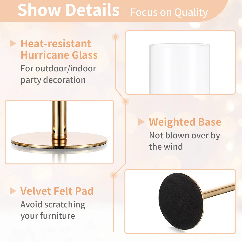 Gold Taper Candle Holders with Hurricane Glass Set of 6 L524191