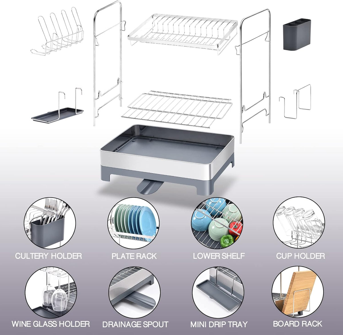 2-Tier Dish Drying Rack with Drainboard P5156