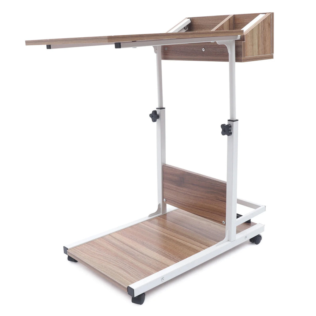 C Shaped Mobile Sofa Side Table with Wheels and Storage Shelves Y2056