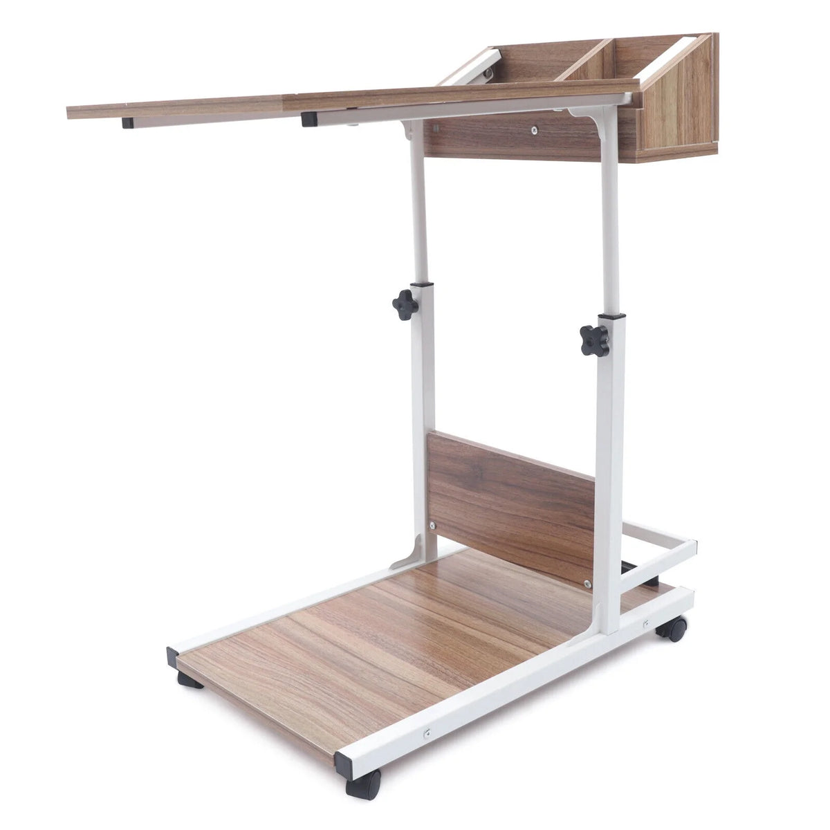 C Shaped Mobile Sofa Side Table with Wheels and Storage Shelves Y2056