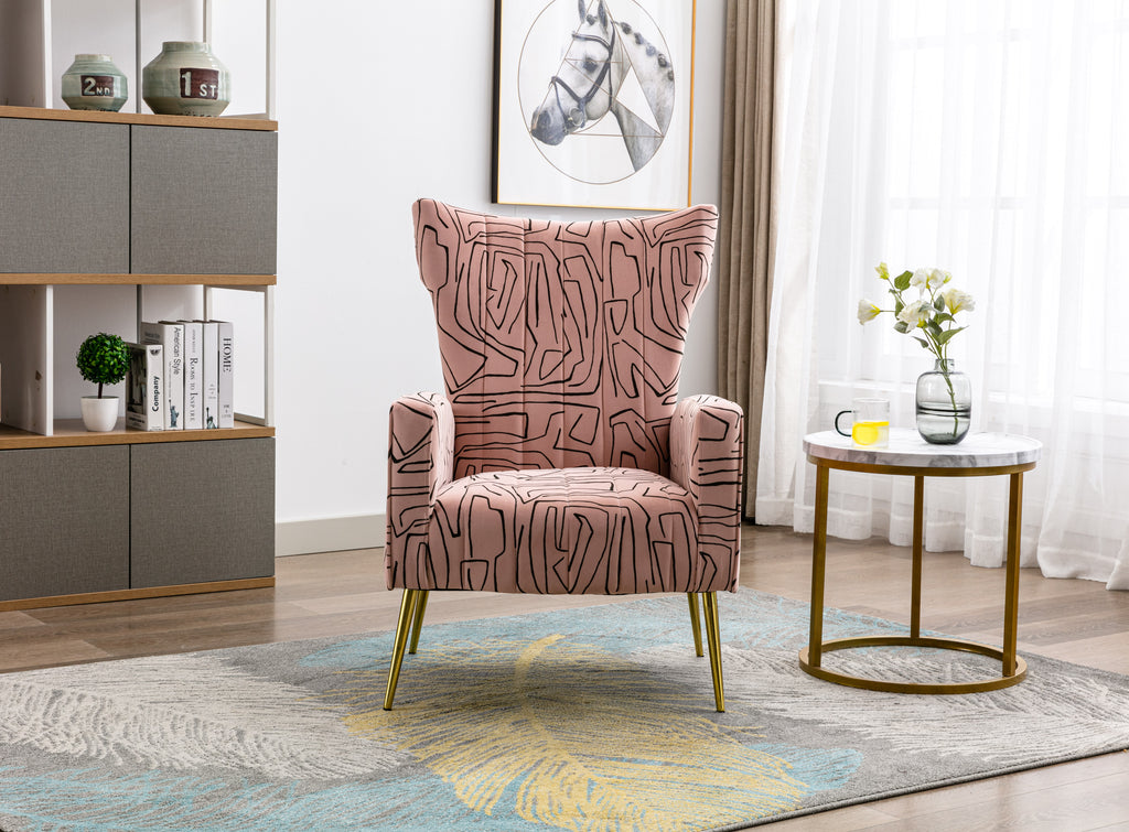 Velvet Wing Back Accent Chair with Metal Gold Legs C43065