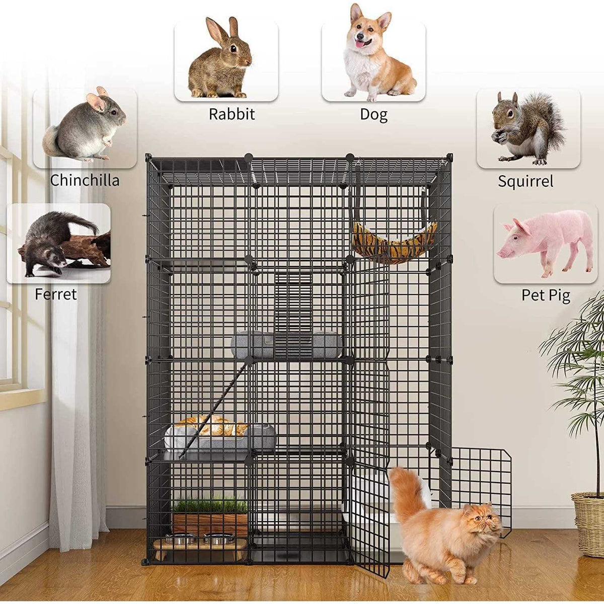 4-Tier Large Metal Wire Cat Cage Cat Hammock Cat Playpen J941930