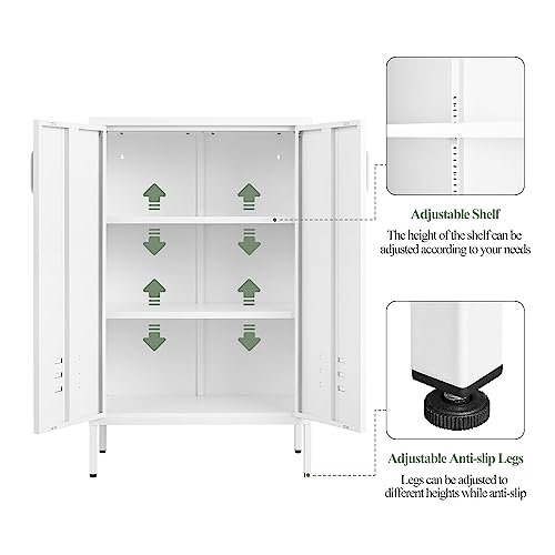 White Metal Storage Cabinet with 2 Doors and 2 Adjustable Shelves Y60187