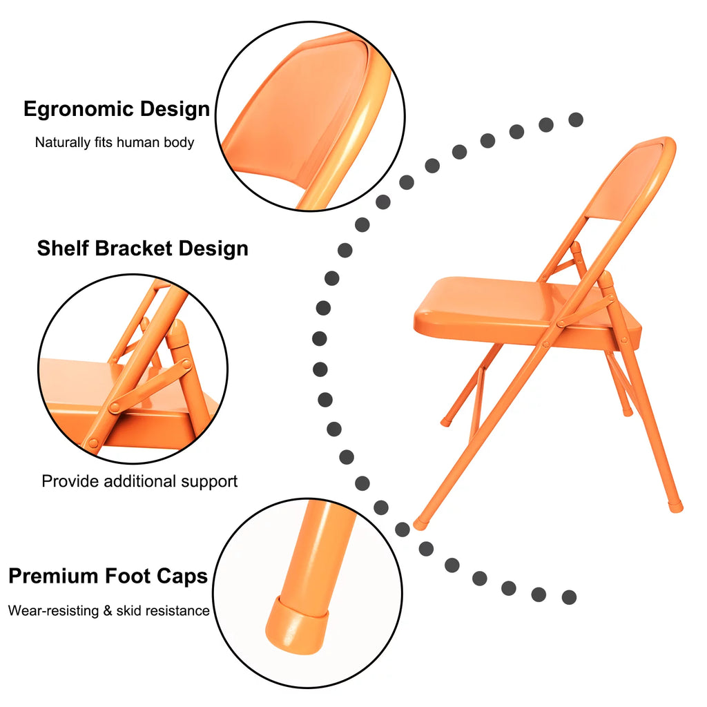 Set of 4 Orange Metal Folding Chairs K155
