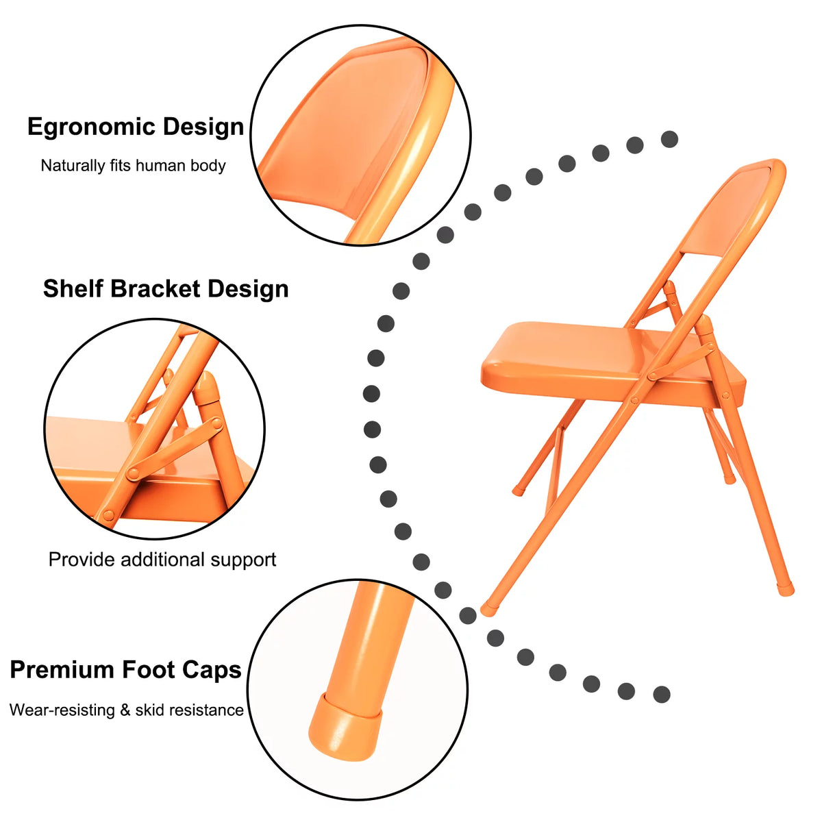 Set of 4 Orange Metal Folding Chairs K155