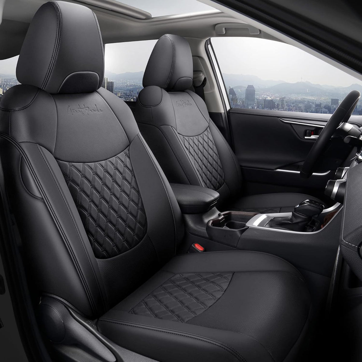 Pu Leather Car Seat Covers Full Set Black A46501