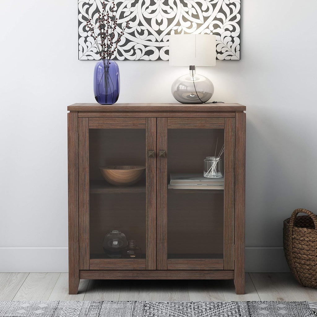 Farmhouse Grey 30 inch Wide Low Storage Cabinet with 2 Tempered Glass Doors K13899
