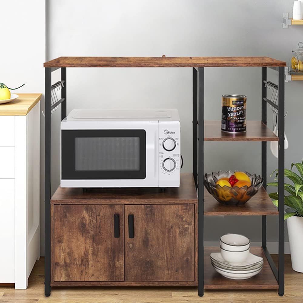 4 Tier Dark Oak Kitchen Baker's Rack with 8 Hooks E812