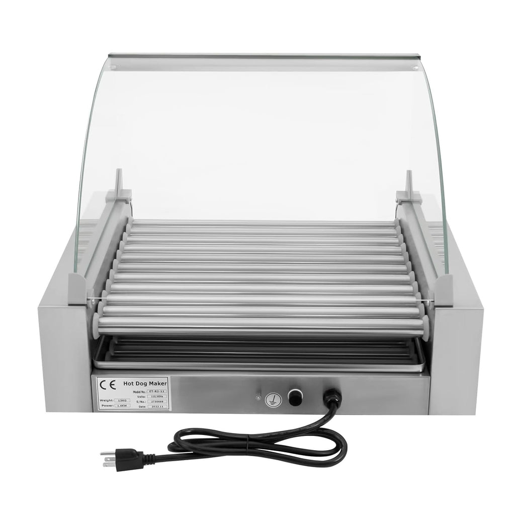 30 Hot Dog 11 Roller Stainless Steel Electric Cook Warmer Machine with Cover S54363