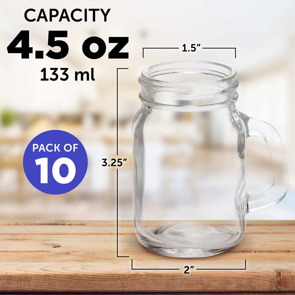 Clear Glass Mason Jar with Handle Set of 10, 4.5 oz C959415