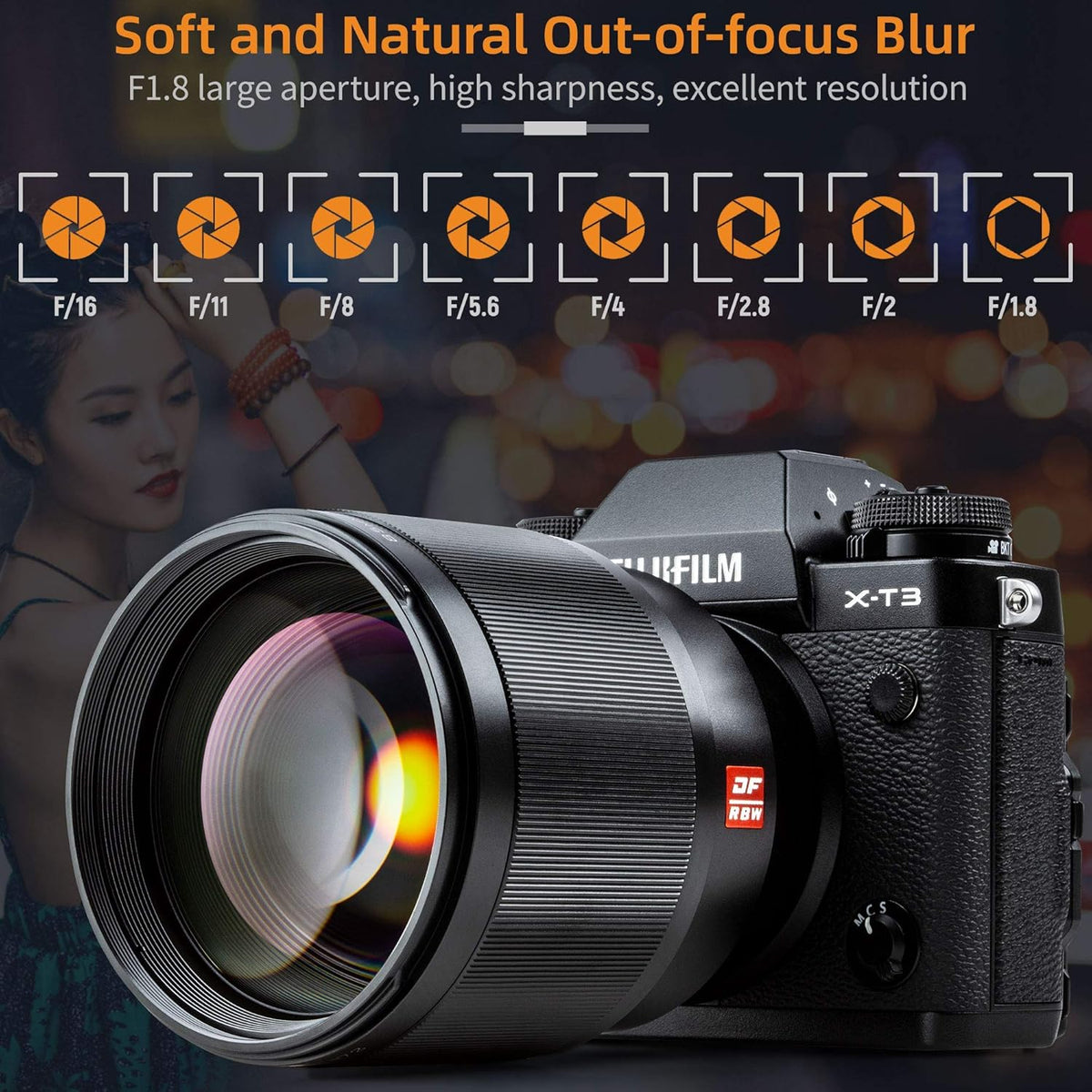 85mm F1.8 Prime Lens Medium Telephoto Portrait Lens for Fuji X Mount Camera X422