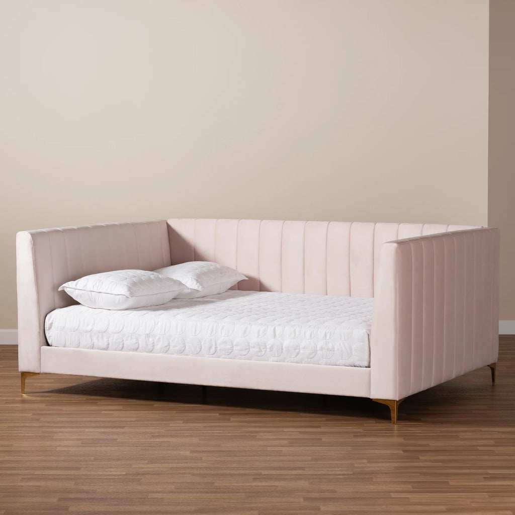 Light Pink Velvet Gold Finished Full Daybed W779