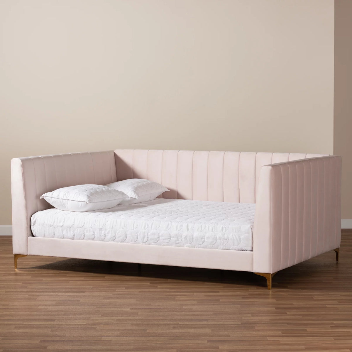 Light Pink Velvet Gold Finished Full Daybed W779