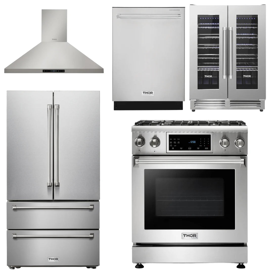 30 Gas Range, Range Hood, Refrigerator, Dishwasher, Wine Cooler A580