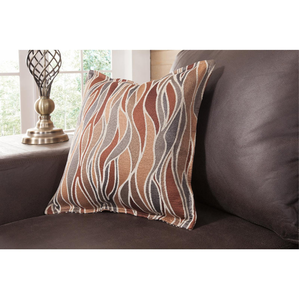 Pinto Brown Faux Leather Square Arm Sofa with Two Accent Pillows F7679