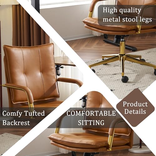 Faux Leather Adjustable Swivel Desk Chair with Gold Legs and Armrests L203235