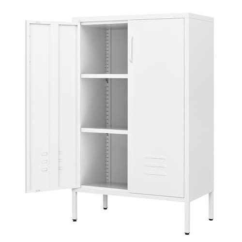 White Metal Storage Cabinet with 2 Doors and 2 Adjustable Shelves Y60187