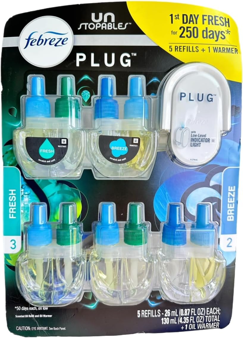 5 Pack refill plugin oil with Breeze & Fresh scented oil R515649