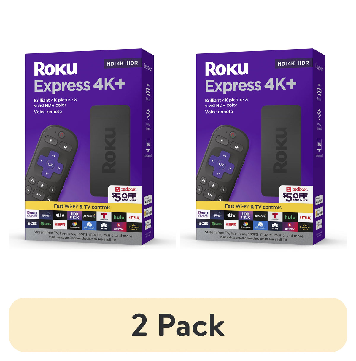 (2 pack) Roku Express 4K+ Streaming Player 4K/HD/HDR with Premium HDMI Cable Voice Remote K61769