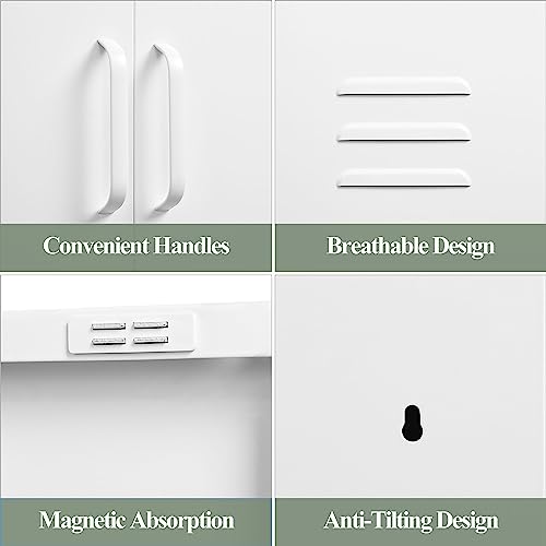 White Metal Storage Cabinet with 2 Doors and 2 Adjustable Shelves Y60187