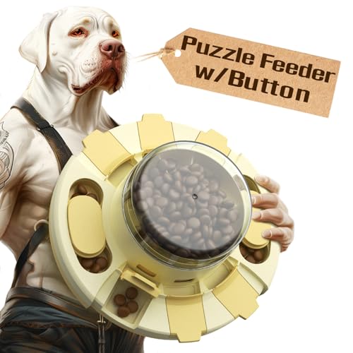 Dog Puzzle Toy Slow Feeder with Button Level 2 in 1 YLW P611265