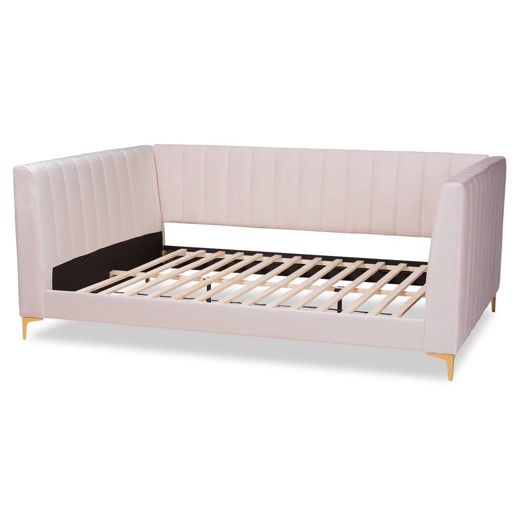 Light Pink Velvet Gold Finished Full Daybed W779