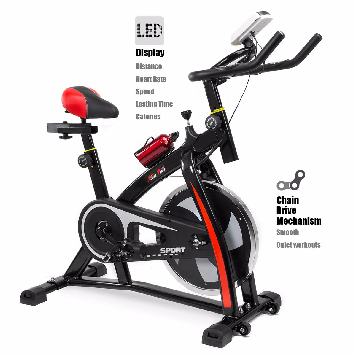 Blue Stationary Exercise Bike with Bottle Holder J675448