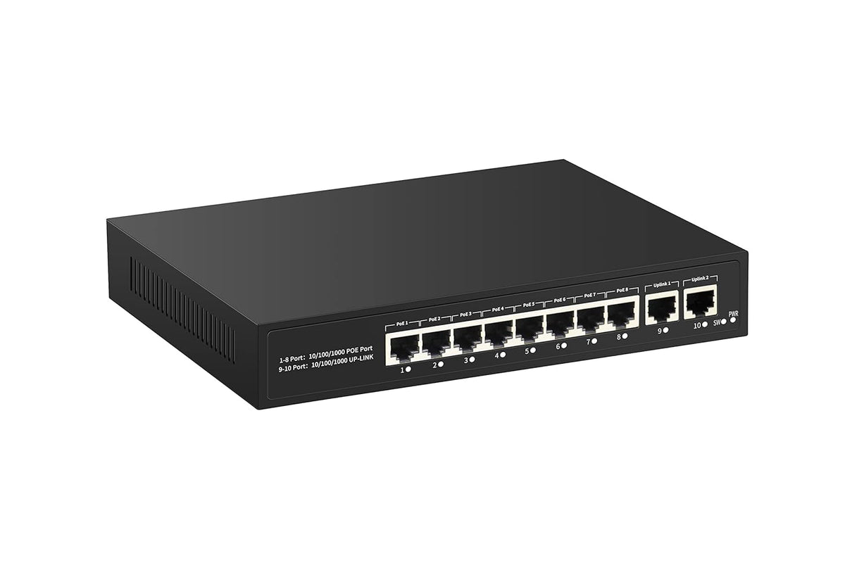 8 Port Gigabit PoE+ Ethernet Network Switch with 2 Uplink Ports, 120W Budget, Pack of 2 A485