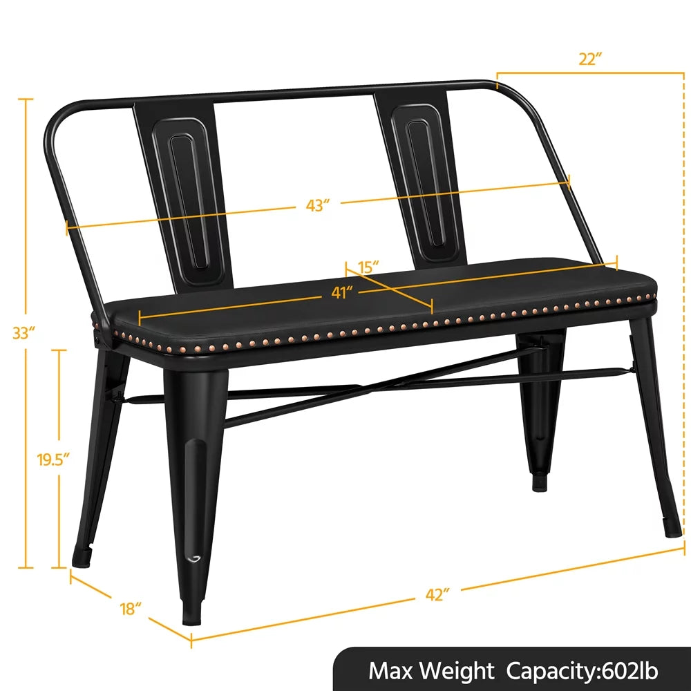 Black Metal Dining Bench with Upholstered Seat V412