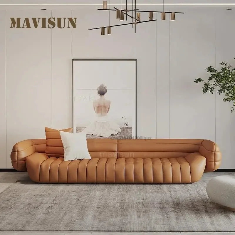 Yellow Light Grey Leather Sofa Y444