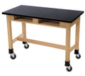 72x22 Wood Science Lab Table with Chemical Resistant Top and Casters in Black J15990