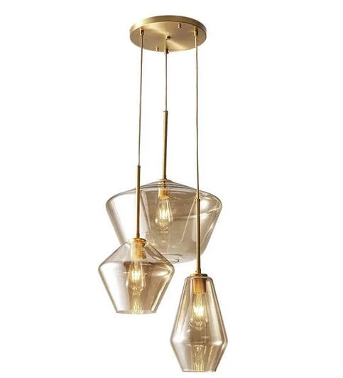 Vintage Glass 3 Light Pendant Lamp Adjustable Height Gold Finish K62958