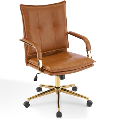 Faux Leather Adjustable Swivel Desk Chair with Gold Legs and Armrests L203235