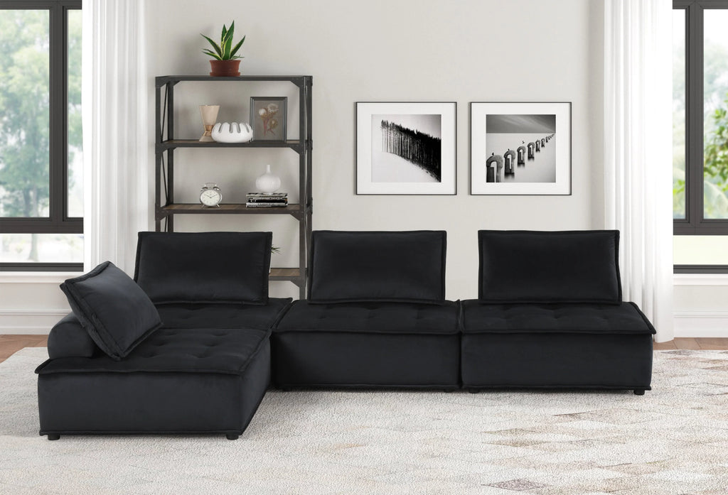 Black Velvet 4 Pc Sectional Sofa Z3493