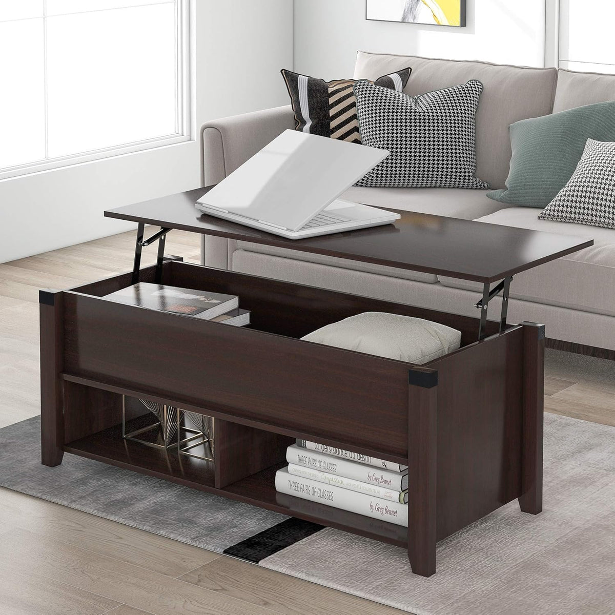 Gray Coffee Table with Drawer and Storage Shelf D8433