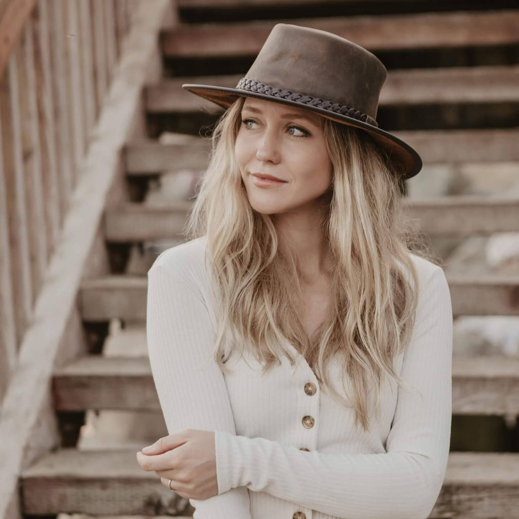 Copper Leather Hat Z4147