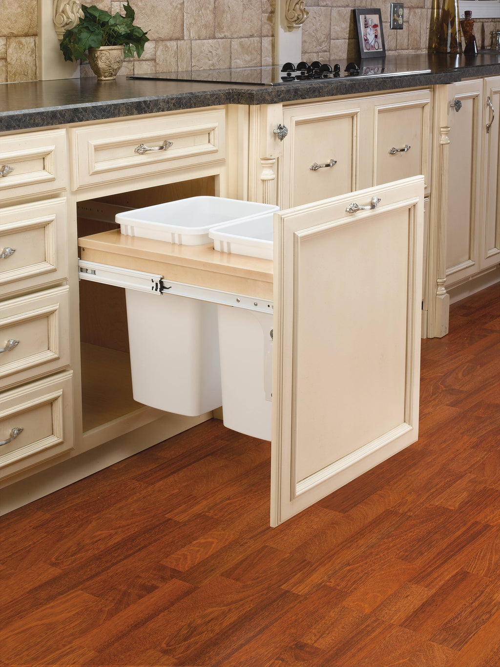 Double 35 Quart Top Mount White Waste Container P5795