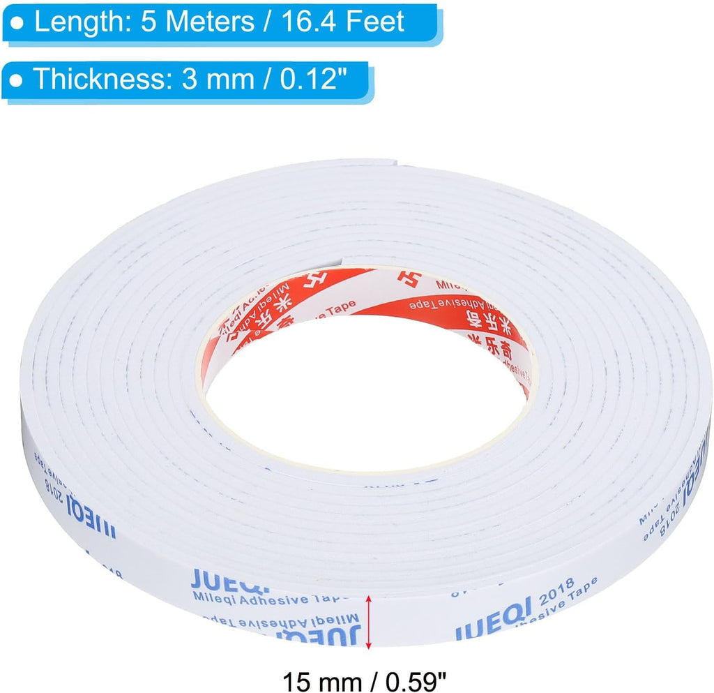 5m/16.4ft White Sealing Foam Tape, 15mm Wide 3mm Thick Single Sided Weather Stripping P8263