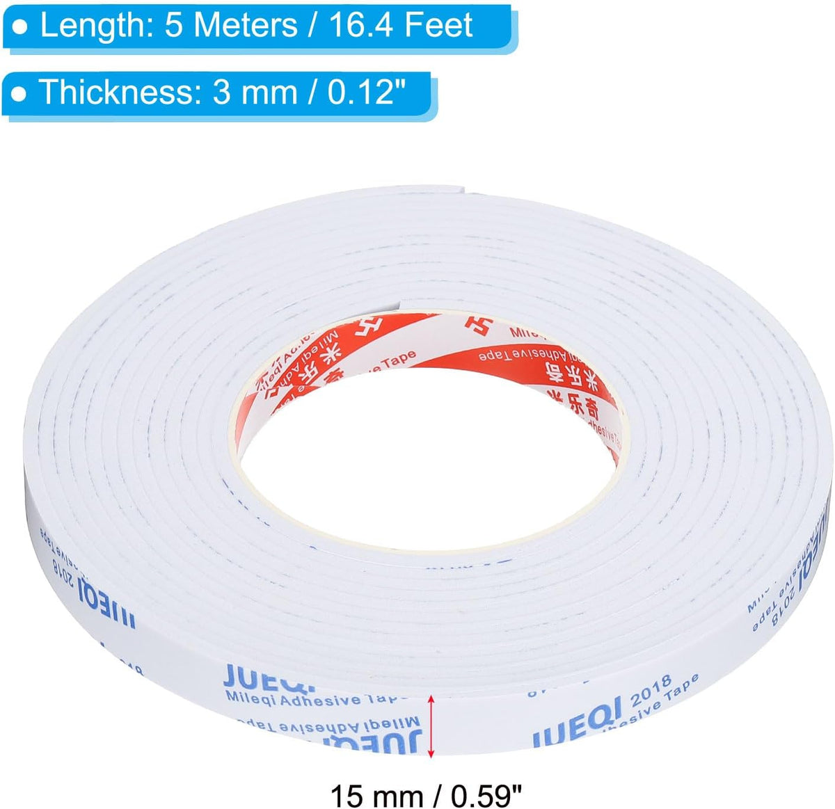 5m/16.4ft White Sealing Foam Tape, 15mm Wide 3mm Thick Single Sided Weather Stripping P8263