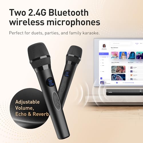 Karaoke Soundbar with Subwoofer, 2 Wireless Microphones, Bluetooth Speaker with Remote Z667