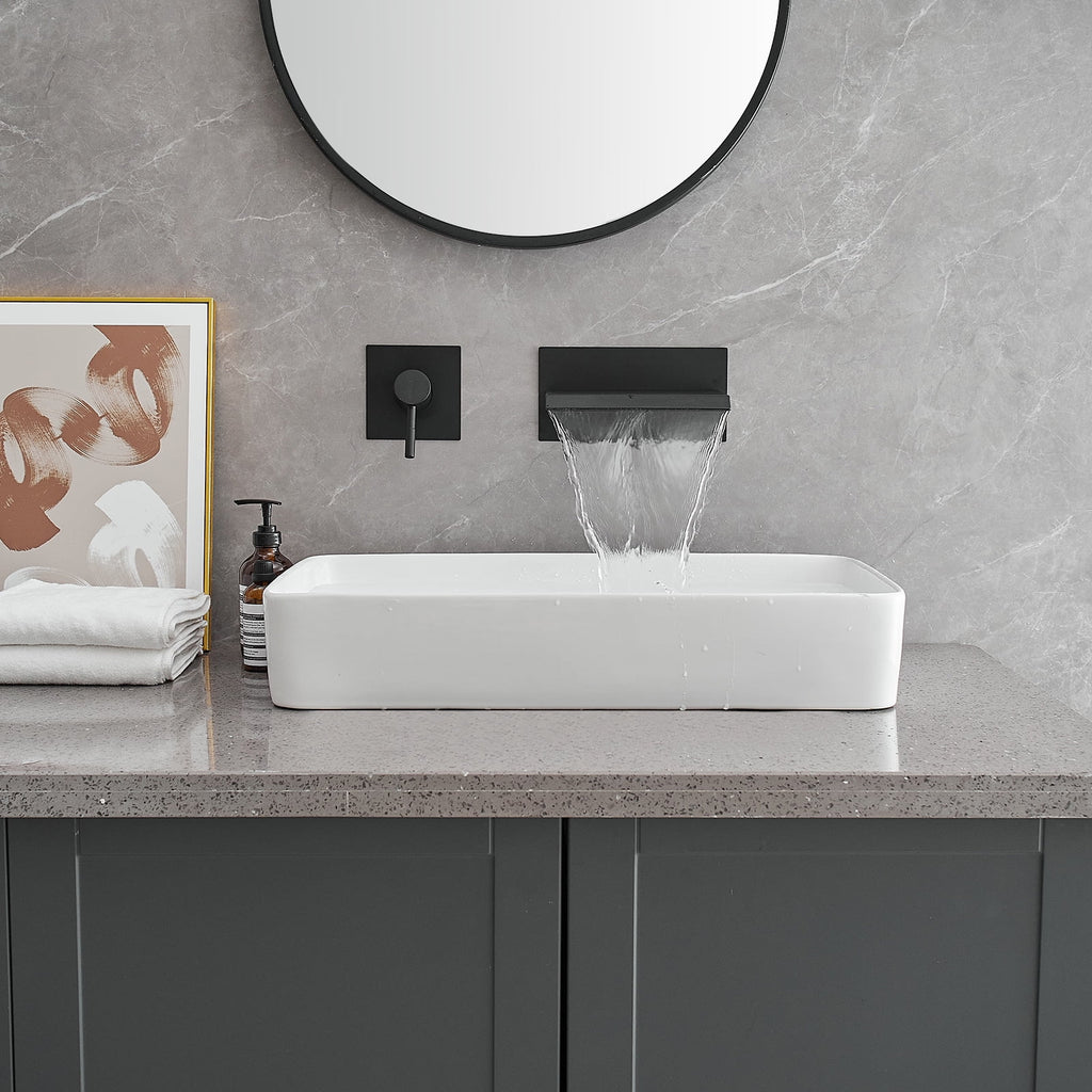 Wall Mount Waterfall Bathroom Faucet Matte Black T8085