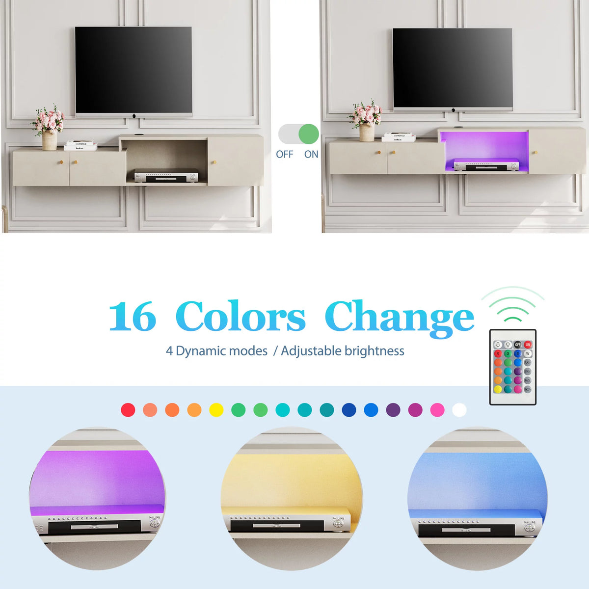 Wall Mounted TV Stand with Storage and Lights F43496