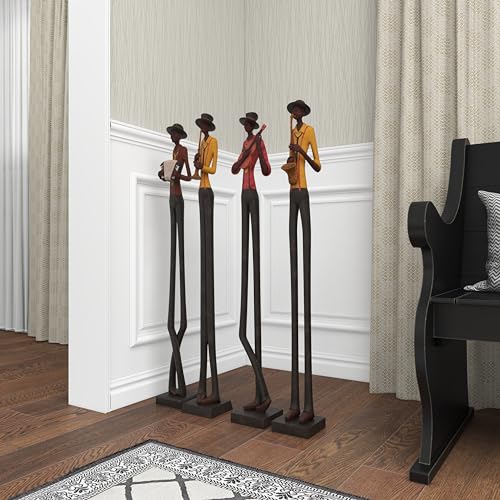 Set of 4 Polystone Decorative Sculptures with Black Base Stand, Brown I330013