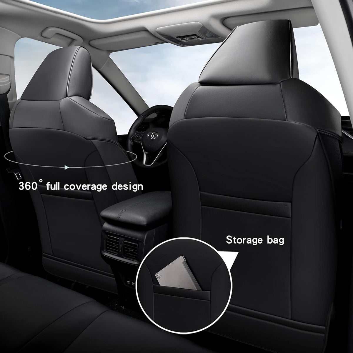 Pu Leather Car Seat Covers Full Set Black A46501